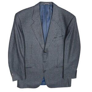 Konen Munchen Houndstooth Blazer Wool Cashmere Sport Coat Blue 42R